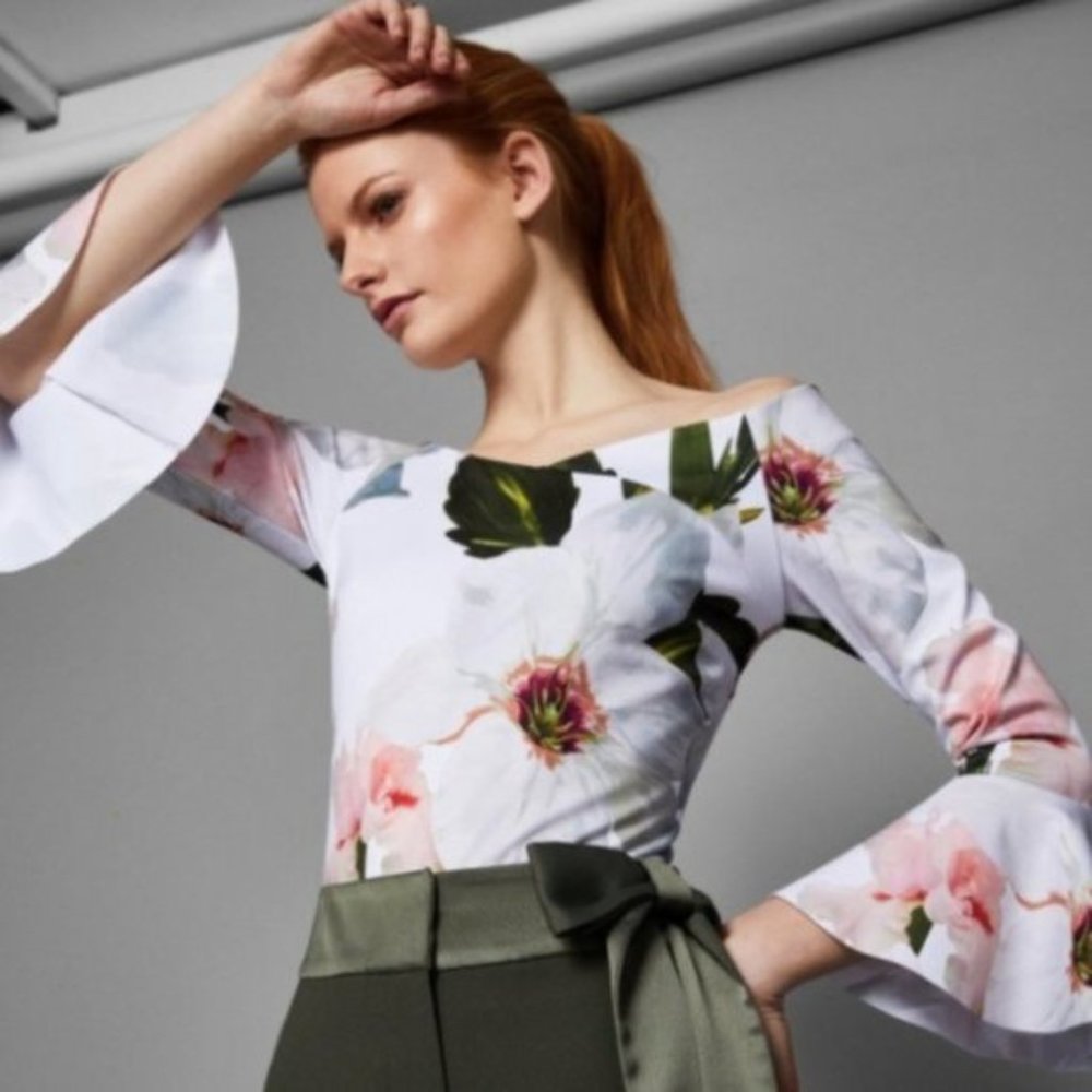 TED BAKER Bloom Bell Sleeved Top Size 6